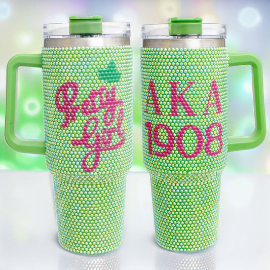 AKA Sorority Green Bling 40.5 oz Tumbler Cup