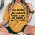 Summer Vacation Casual Shirt – "I'm A Better Person When I'm Tan And Holding A Margarita" Graphic Shirt
