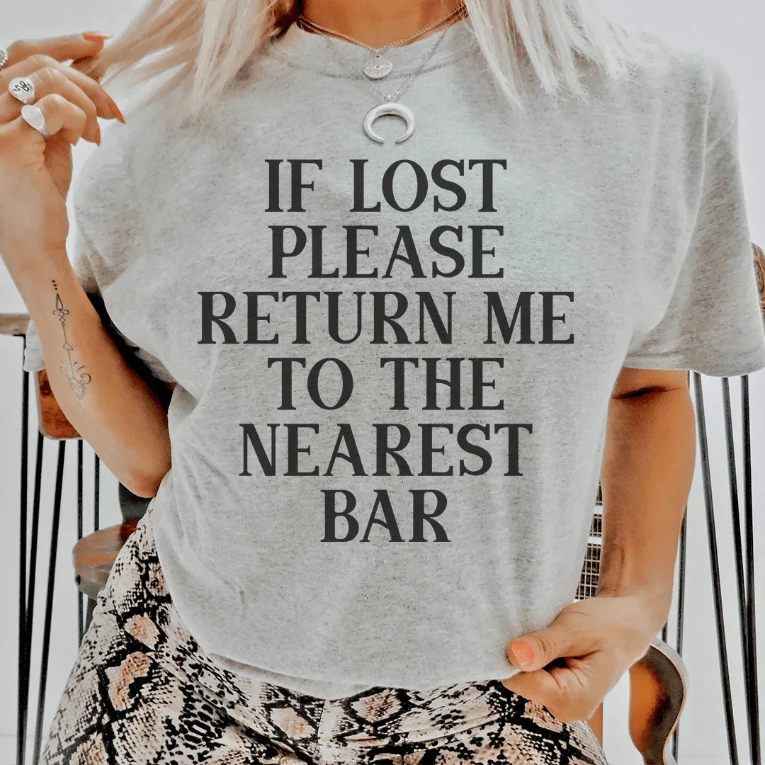 Girls' Night & Vacation Top – "If Lost Please Return To Bar" Graphic Tee