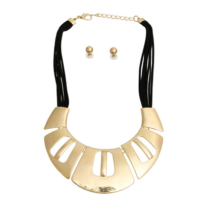 Black Leather Gold Collar Set