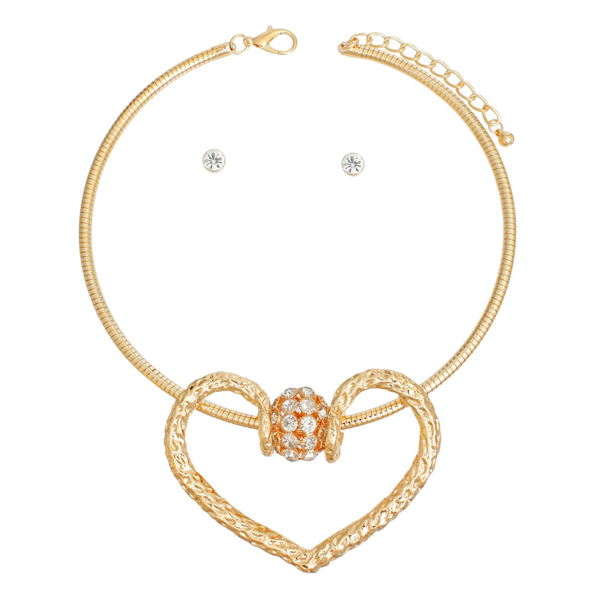 Necklace Gold Looped Heart Pendant Set for Women