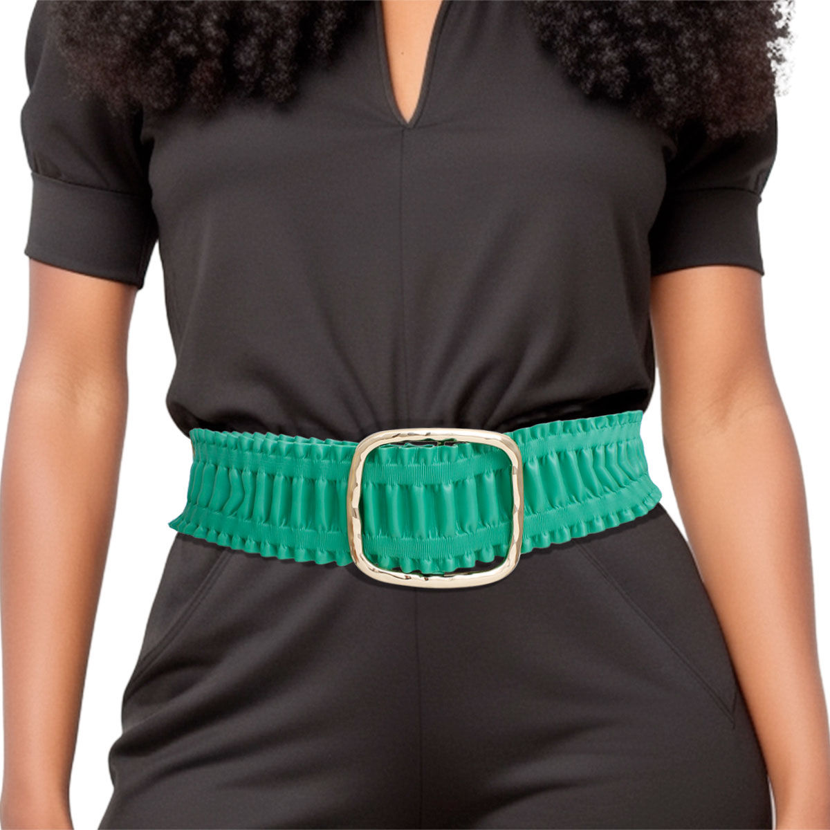 Belt Green Ruffled Wide Stretch for Women