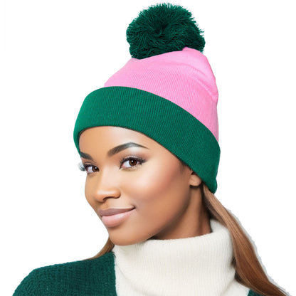 AKA Pink with Green Cuff Beanie