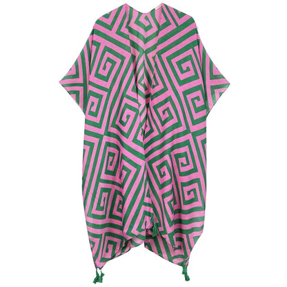 AKA Kimono Grecian Print Pink and Green