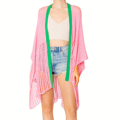 AKA Ruana Kimono Pink and Green Crochet