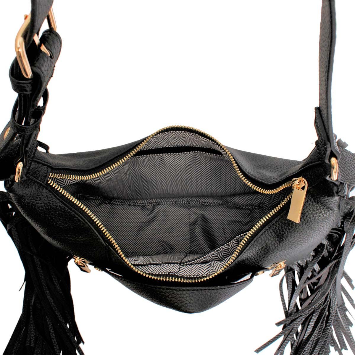 Black Moto Fringe Shoulder Bag