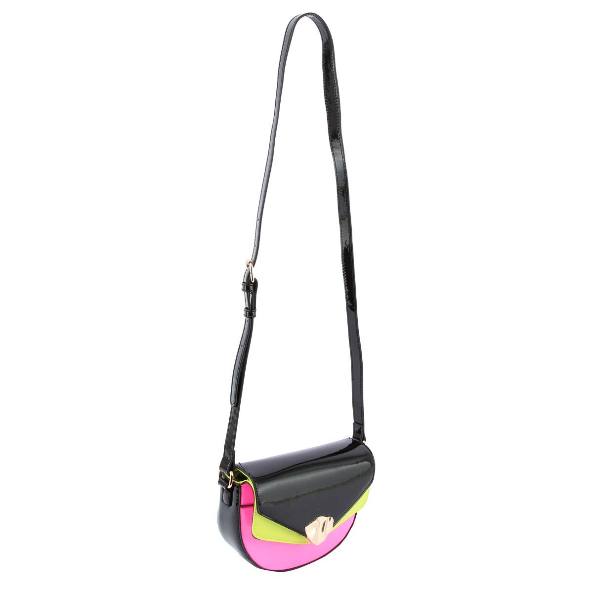 Black Pink Yellow Shiny Crossbody Bag