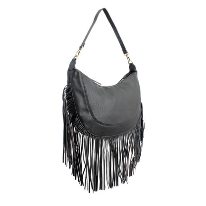 Purse Black Round Fringe Hobo Bag for Women