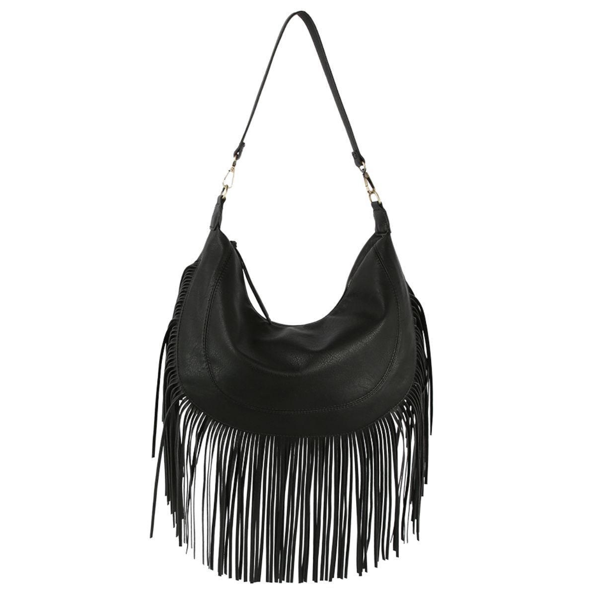 Purse Black Round Fringe Hobo Bag for Women