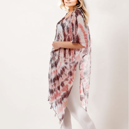 Black and Pink Tie Dye Beach Cover Up