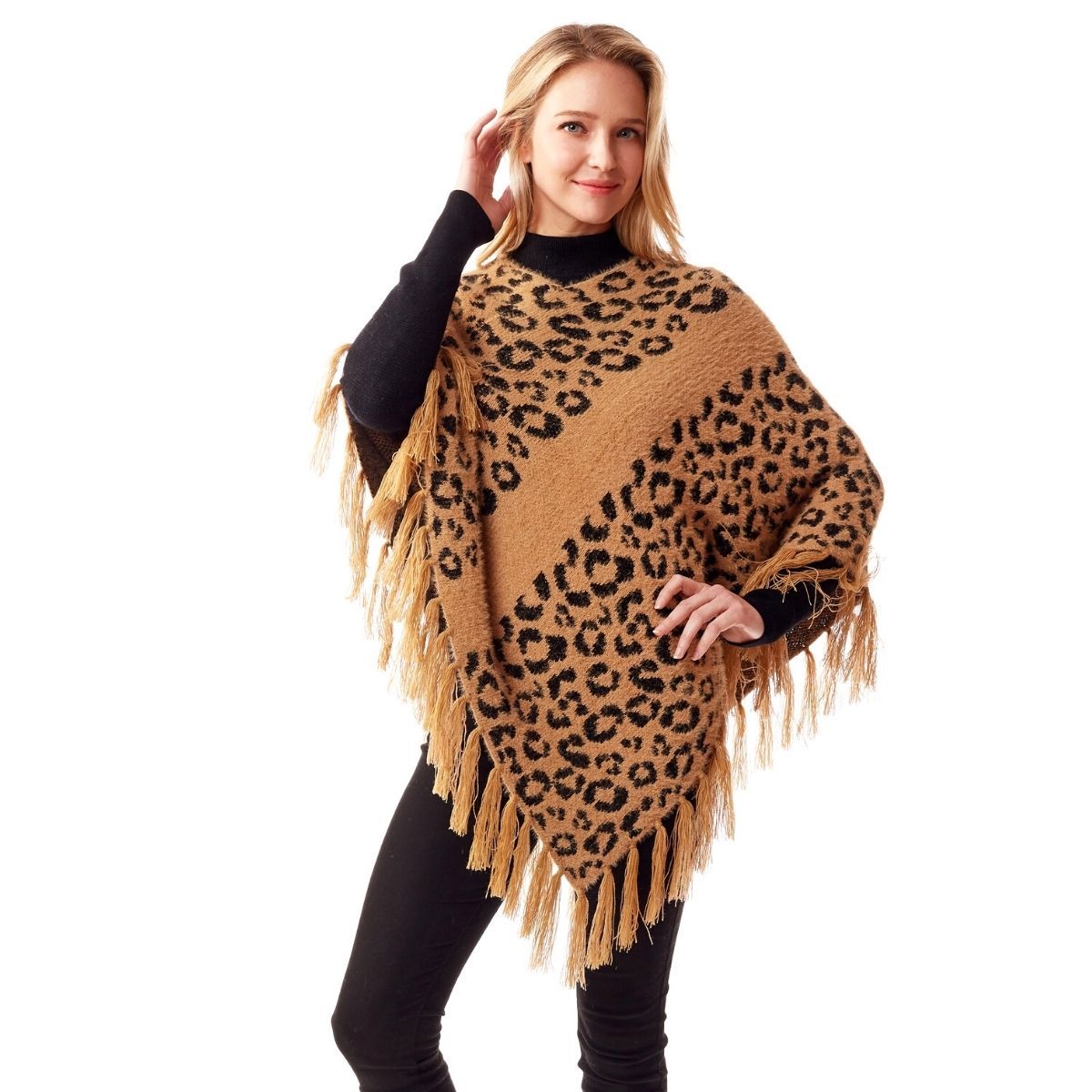 Beige Leopard Eyelash Poncho