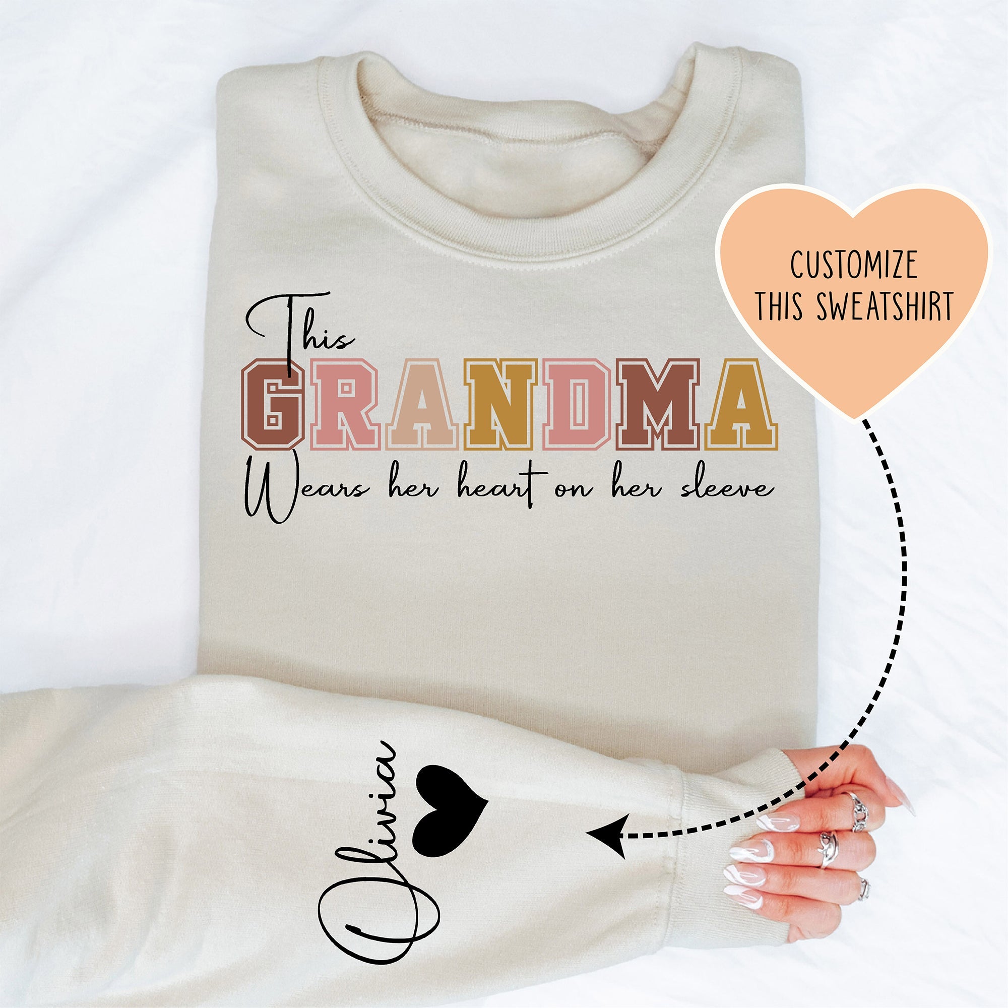 This Grandma Wears Her Heart On Her Sleeve Custom Sweatshirt