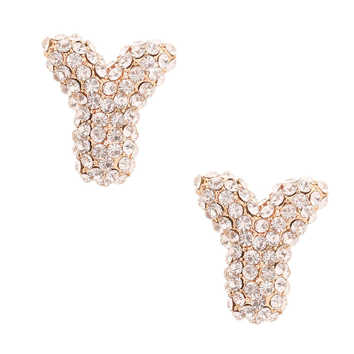 Y Rhinestone Gold Studs