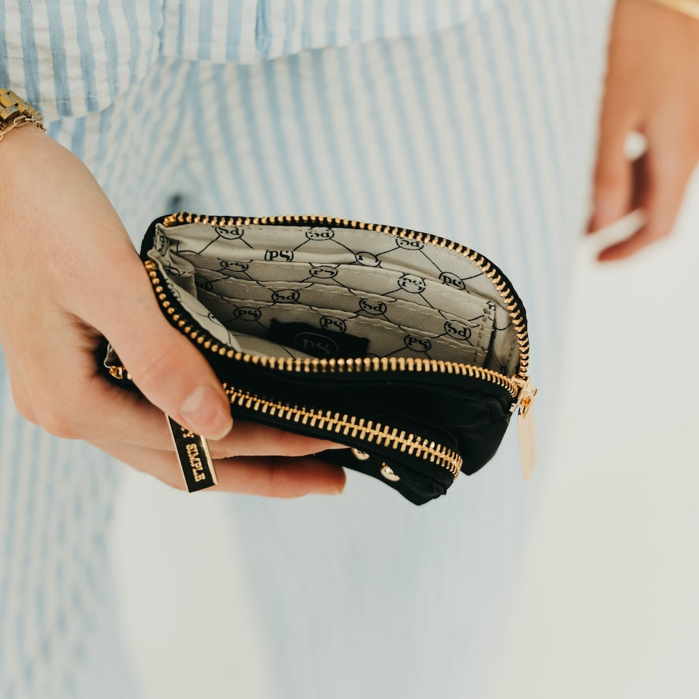 Nylon Cameron Double Zip Clippable Card Wallet