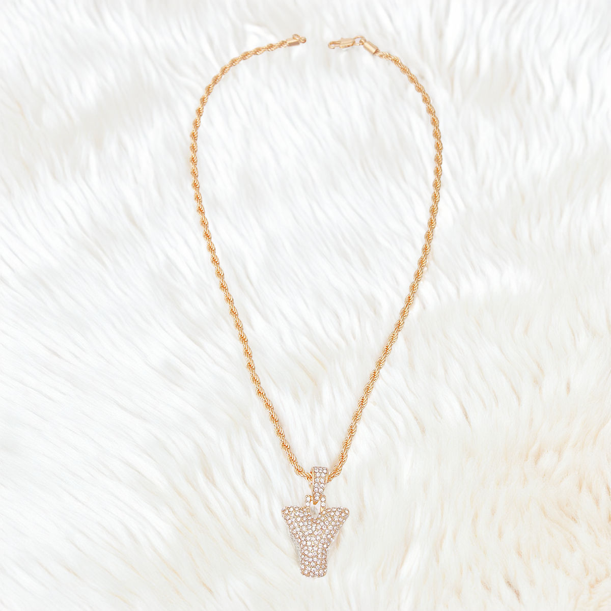 Y Rhinestone Gold Necklace