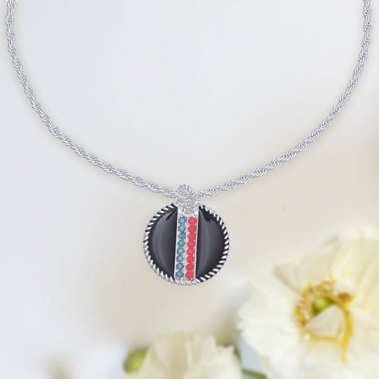 Black Stripe Pendant Silver Twisted Chain