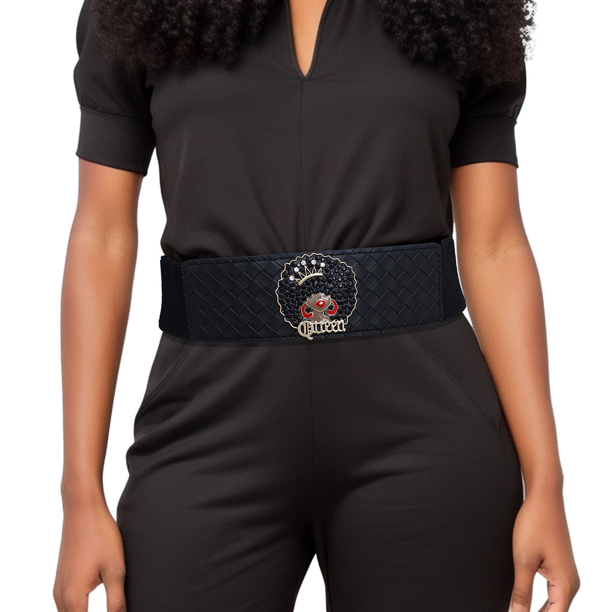 Belt Woven Black Stretch Afro Queen for Women