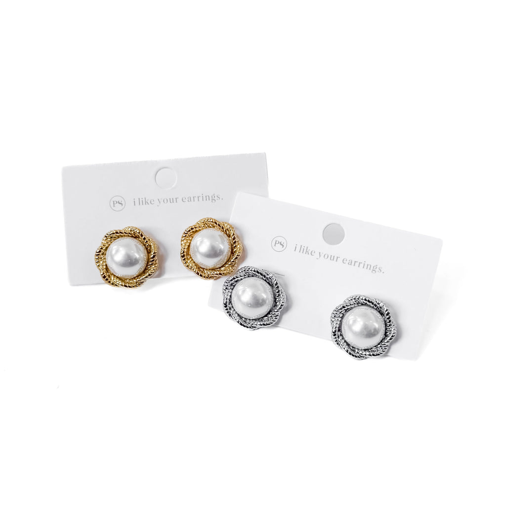 Pearl Button Earrings - WATERPROOF