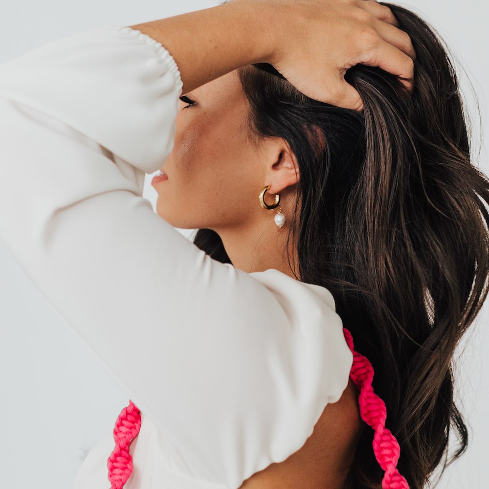 Pearled Dangle Hoop Earrings WATERPROOF