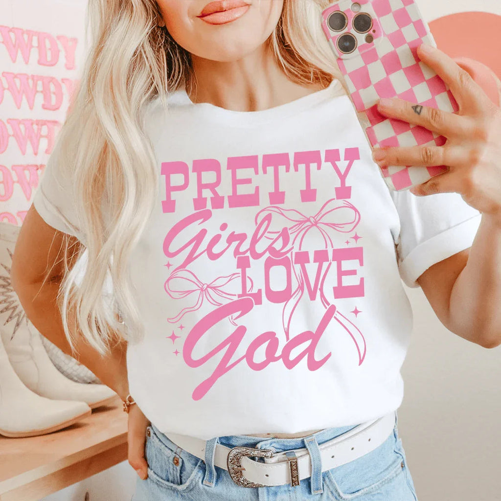 Christian Women's Faith Top – "Pretty Girls Love God" Graphic Shirt