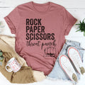 Women's Funny Sarcastic Graphic T-Shirt – Rock Paper Scissors Throat Punch I Win Tee