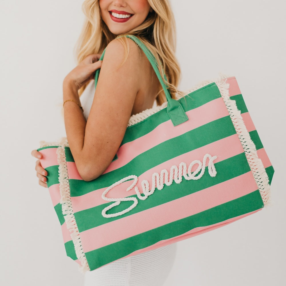 Striped Summer Beach Tote Bag