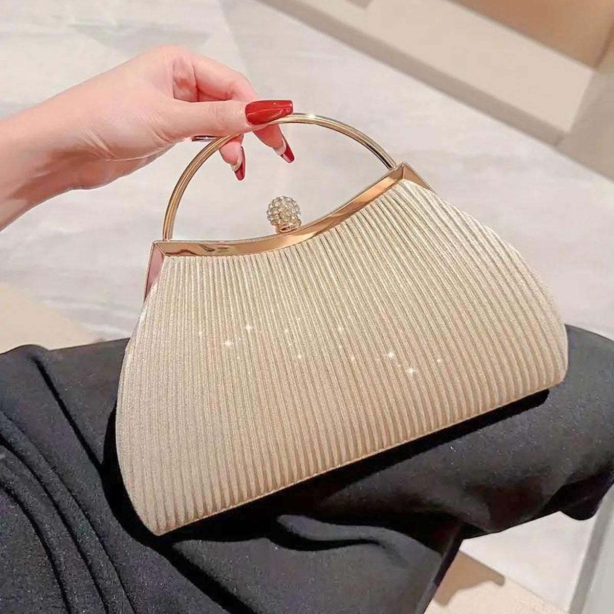 Clutch Gold Ruched Handbag for Women