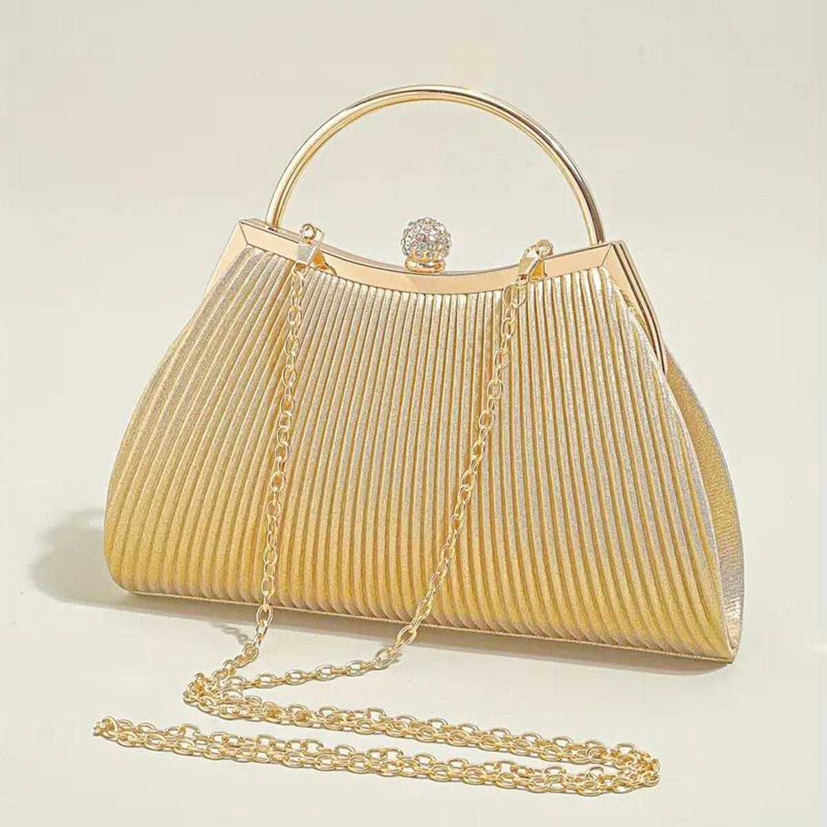 Clutch Gold Ruched Handbag for Women