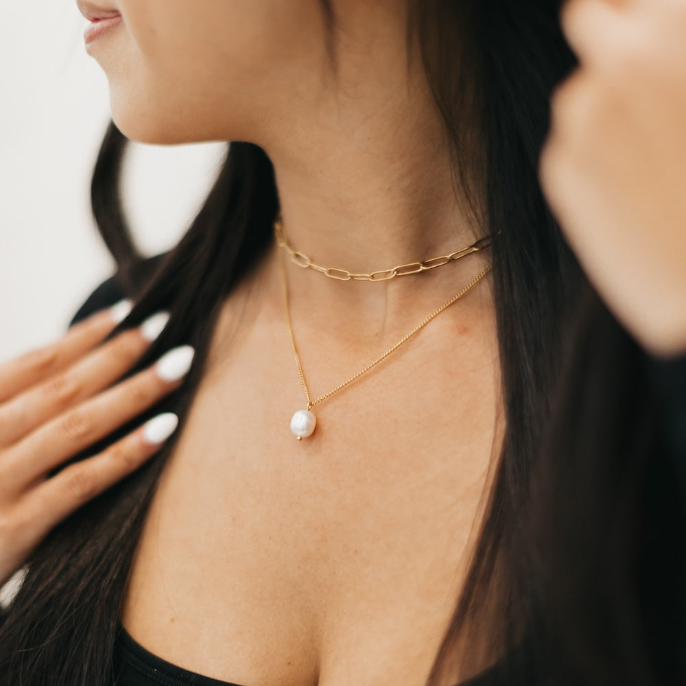 Treasured Stack Pearl Chain Necklace WATERPROOF