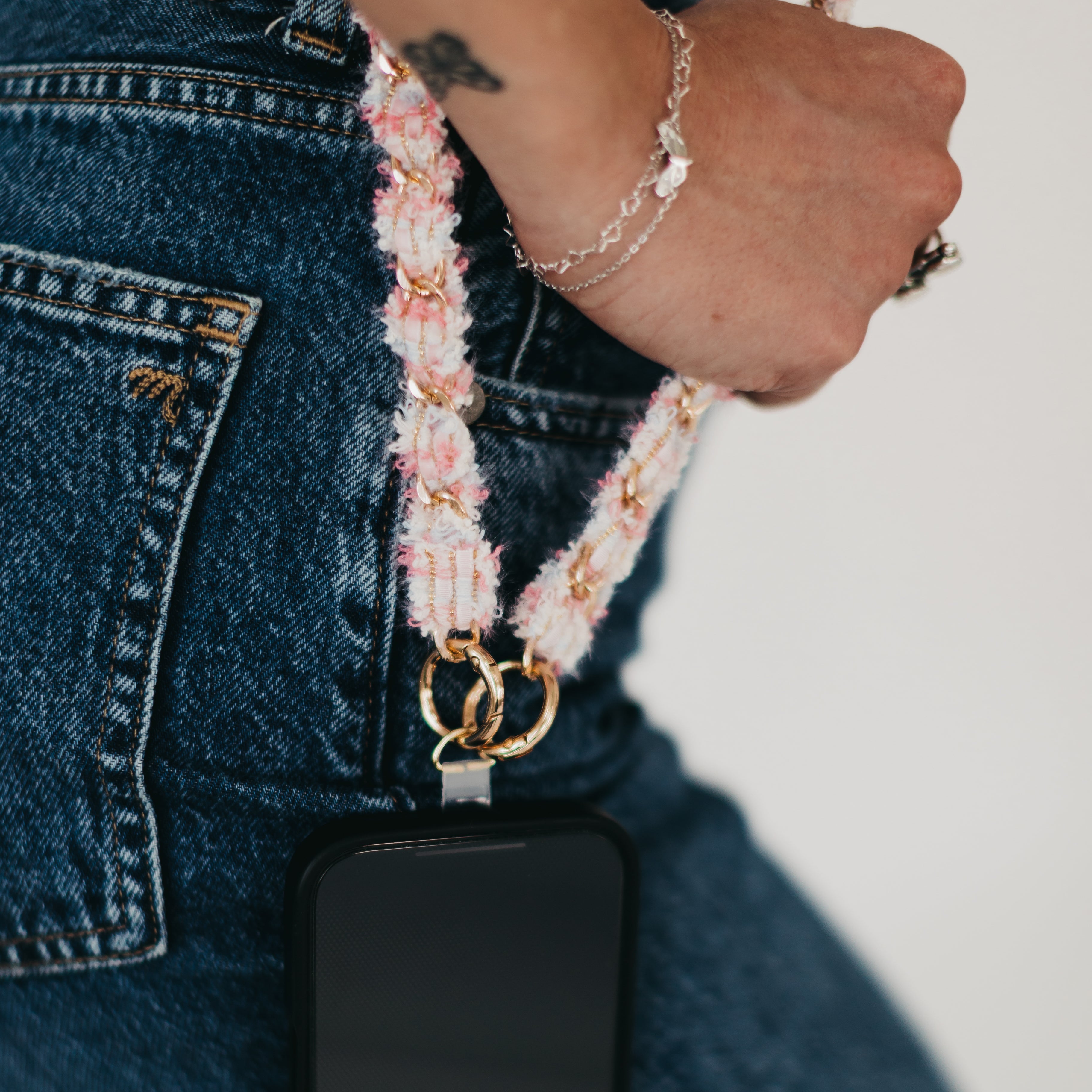 Tweed Phone Holder Crossbody Strap