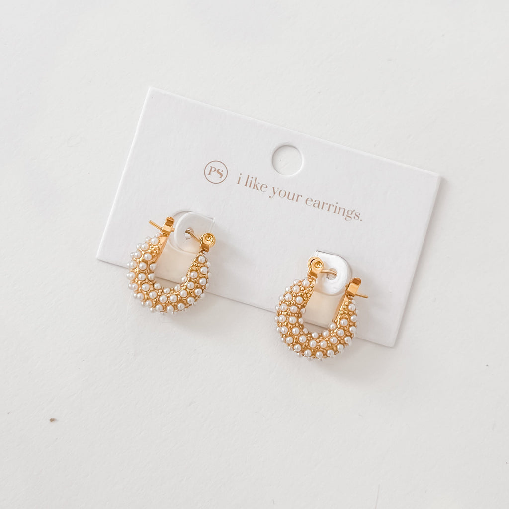 Hailey Huggie Pearl Earrings WATERPROOF