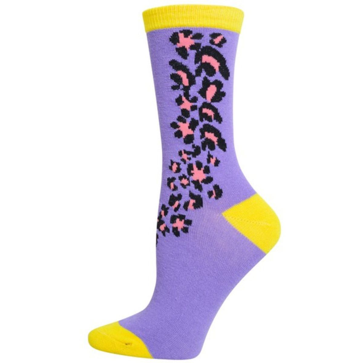 Women's Crew Socks Purple Yellow Cheetah