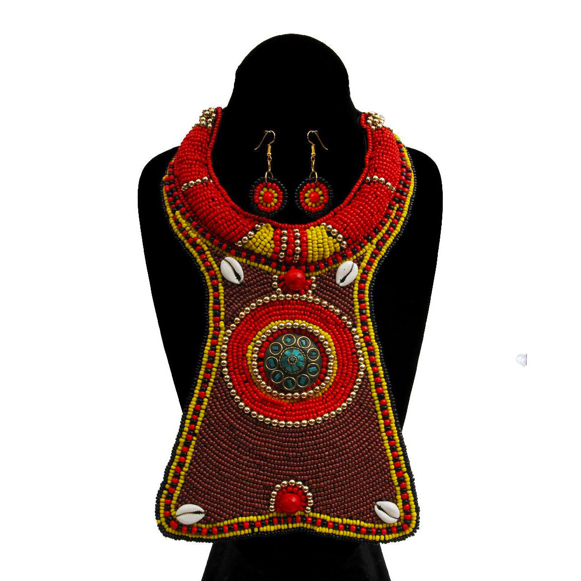 Beaded Cowrie Shell Collar Set