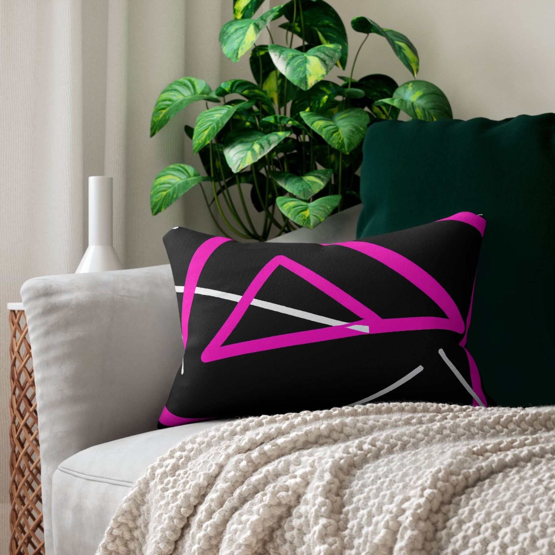 Decorative Lumbar Throw Pillow - Black And Pink Geometric Pattern-4