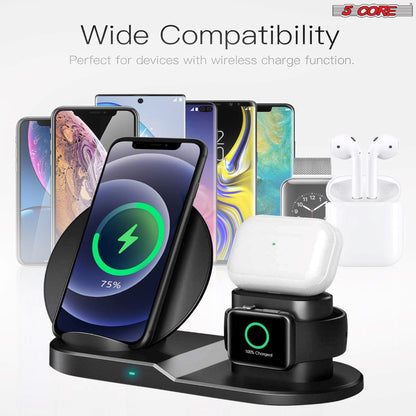 5 Core 3 in 1 Qi Wireless 10W / 15W Fast Charging Pad Stand Dock For Samsung & iPhones WCR 3-6