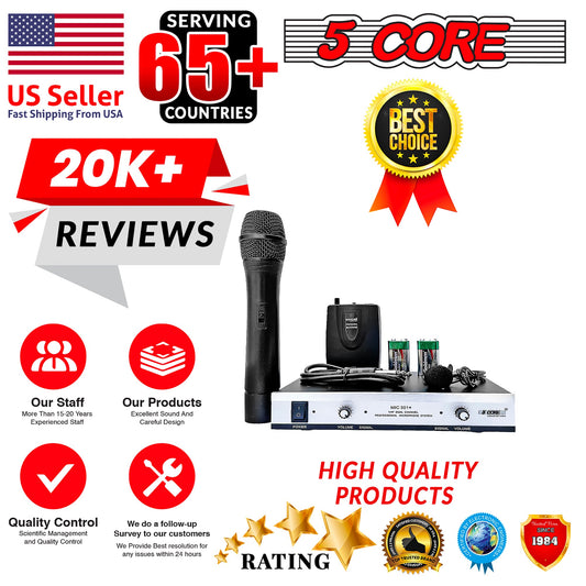 5Core VHF Dual Channel DIGITAL PRO Wireless Microphone System with Receiver WM 301 1M1C-20