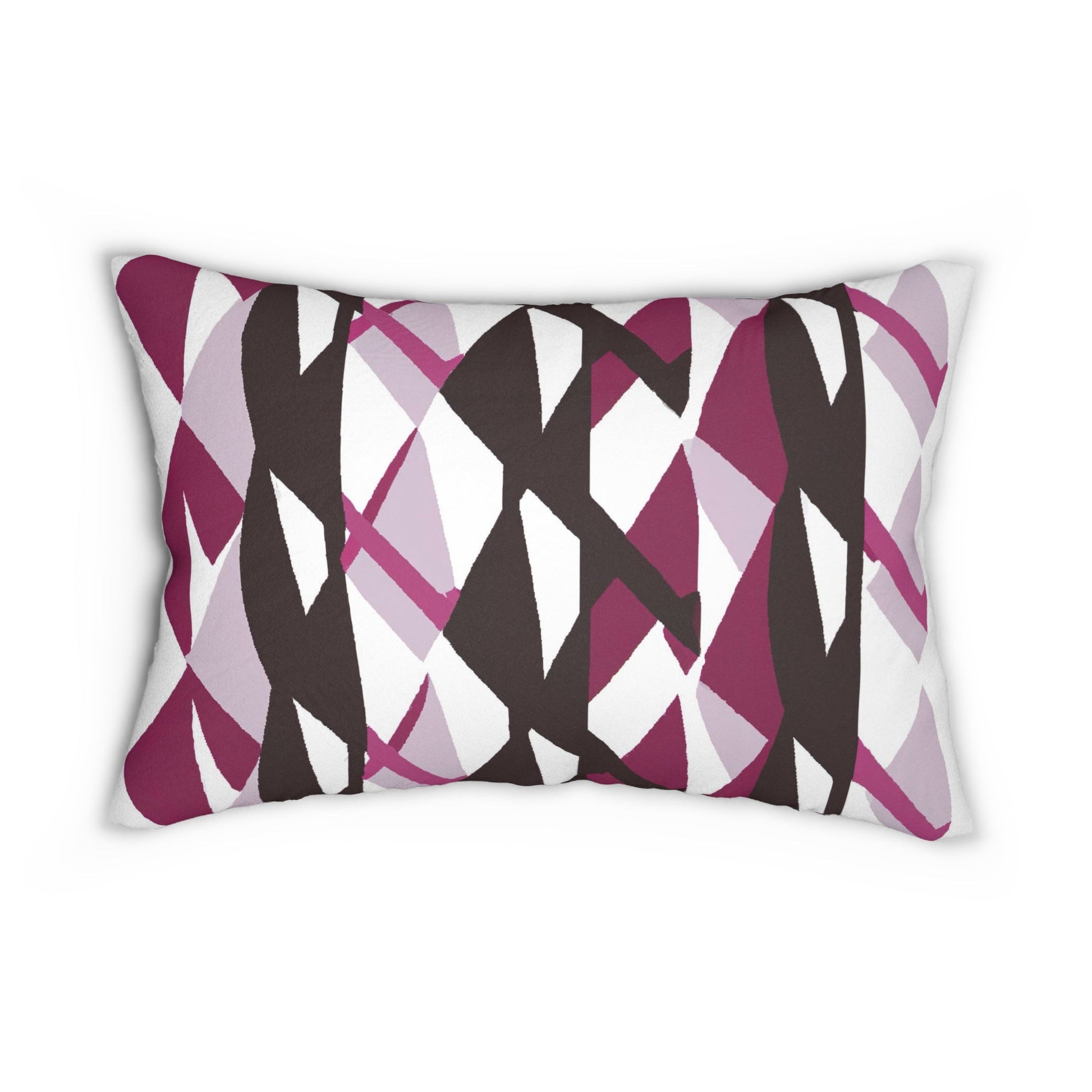 Decorative Lumbar Throw Pillow - Mauve Pink And Maroon Geometric Pattern-1