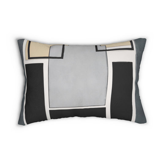 Decorative Lumbar Throw Pillow - Abstract Black Grey Brown Geometric Contemporary Art Shapes-0