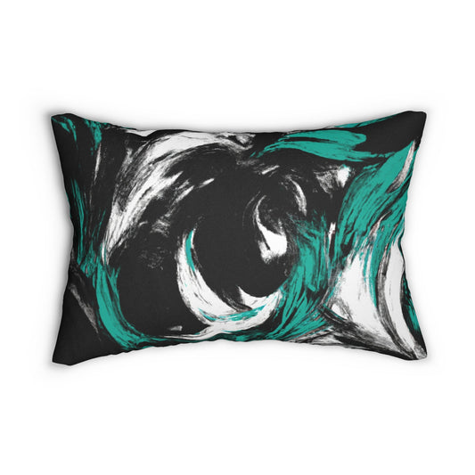 Decorative Lumbar Throw Pillow - Black Green White Abstract Pattern-0