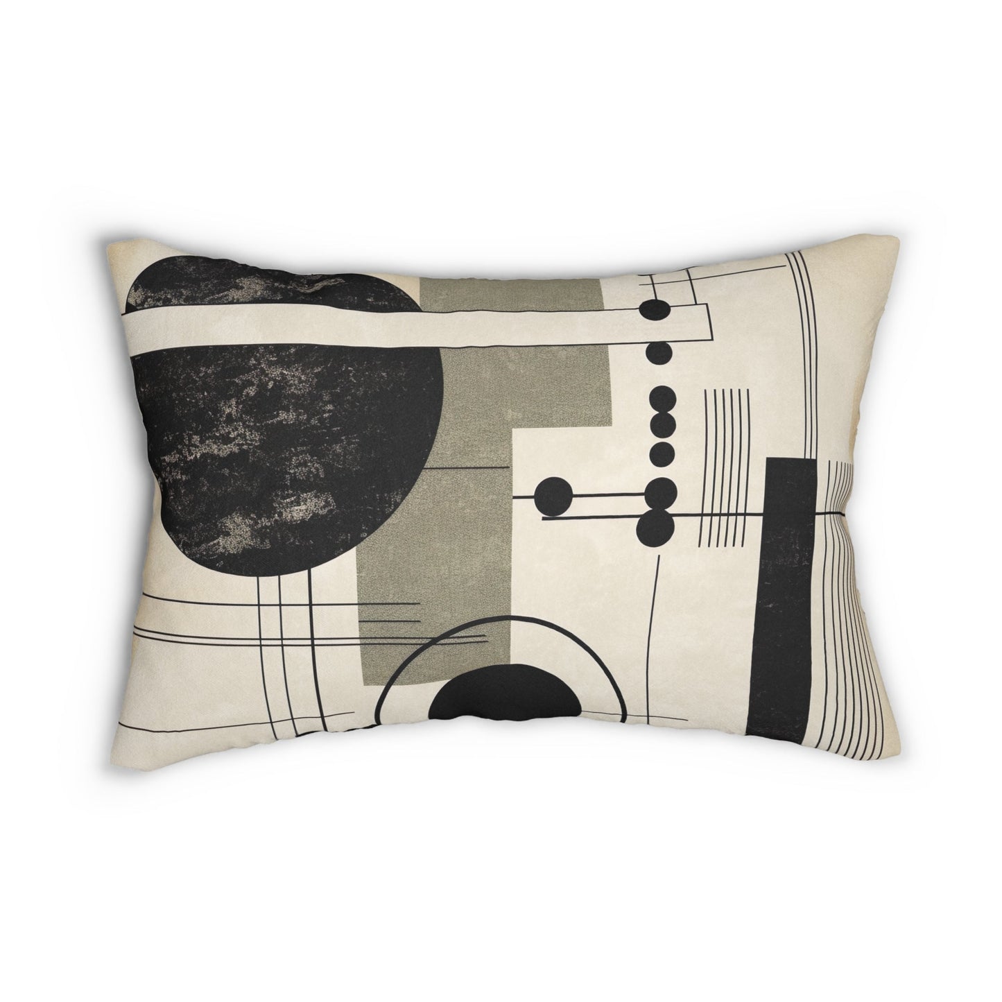 Decorative Lumbar Throw Pillow - Abstract Black Beige Brown Geometric Shapes-0