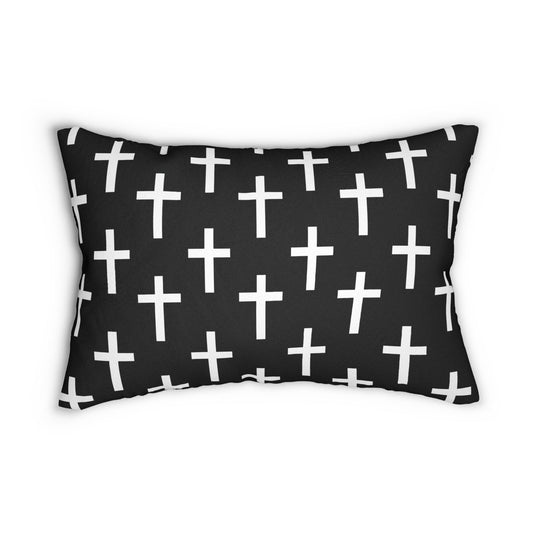 Decorative Lumbar Throw Pillow - Black And White Seamless Cross Pattern-0