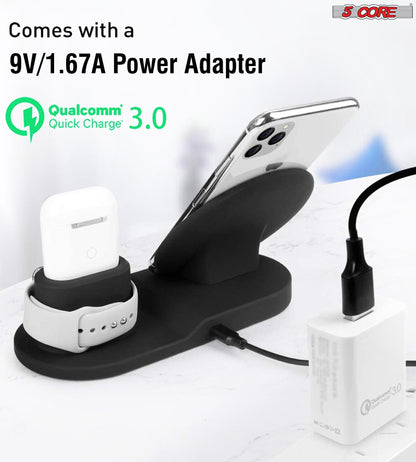 5 Core 3 in 1 Qi Wireless 10W / 15W Fast Charging Pad Stand Dock For Samsung & iPhones WCR 3-9