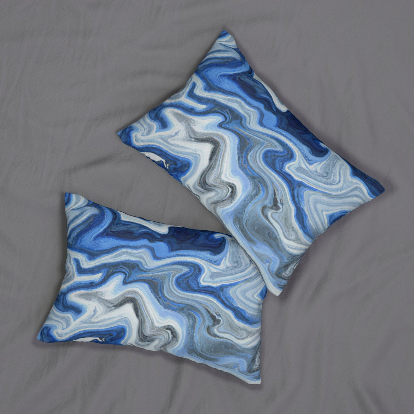 Decorative Lumbar Throw Pillow - Blue White Grey Marble Pattern-3