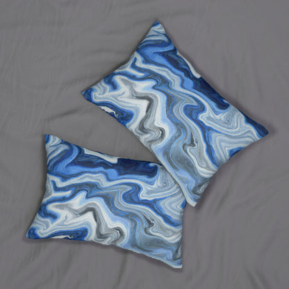 Decorative Lumbar Throw Pillow - Blue White Grey Marble Pattern-3