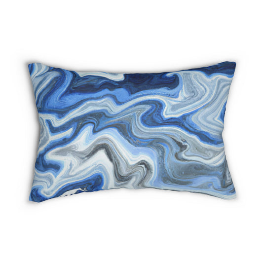 Decorative Lumbar Throw Pillow - Blue White Grey Marble Pattern-0