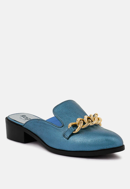 aksa chain embellished metallic leather mules-7