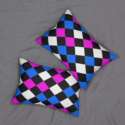 Decorative Lumbar Throw Pillow - Black Pink Blue Checkered Pattern-3