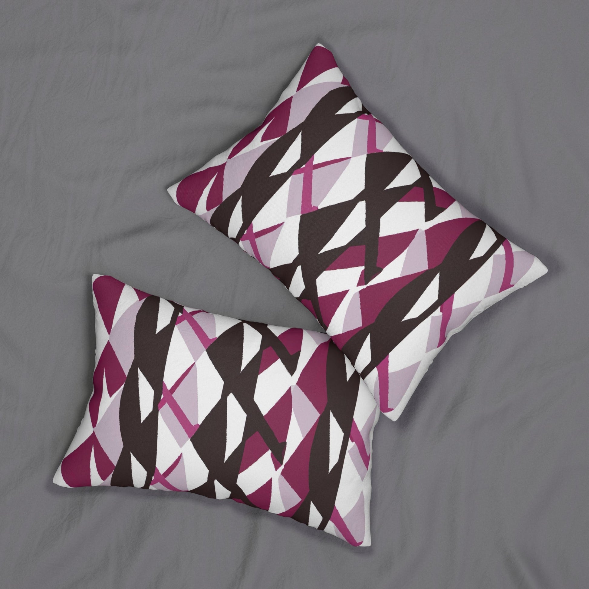 Decorative Lumbar Throw Pillow - Mauve Pink And Maroon Geometric Pattern-3