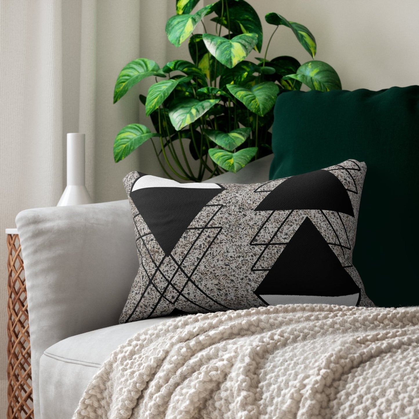 Decorative Lumbar Throw Pillow - Black And White Triangular Colorblock-4