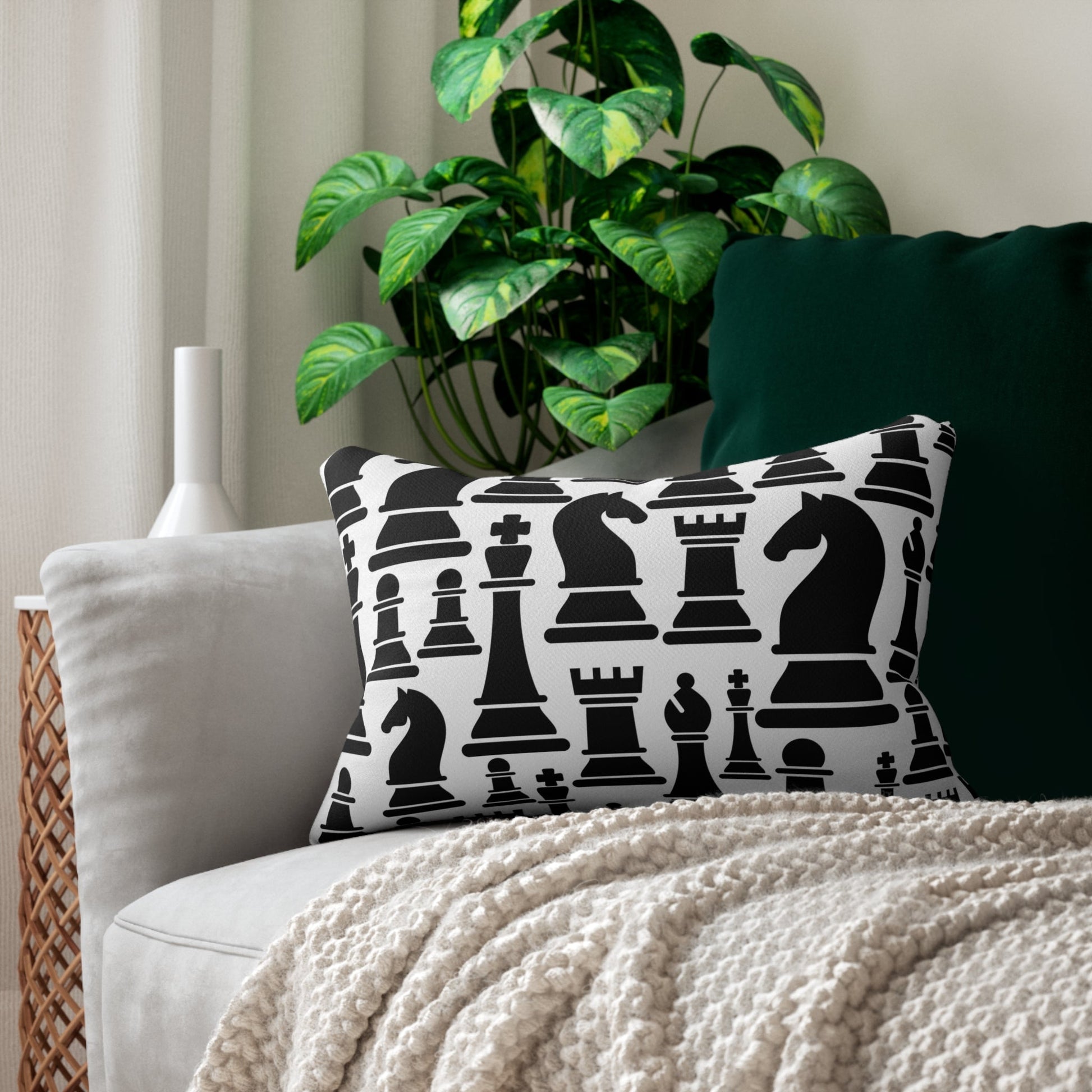 Decorative Lumbar Throw Pillow - Black And White Chess Print-4